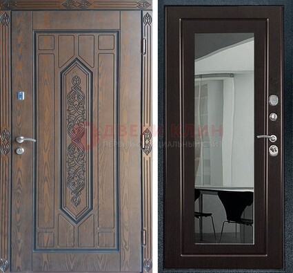 Уличная коричневая дверь c виноритом и МДФ Венге с зеркалом ДЗ-116 в Егорьевске