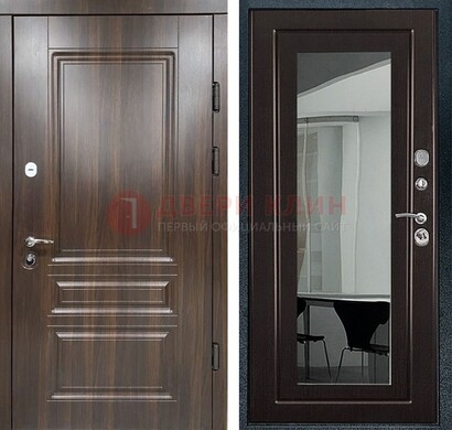 Железная коричневая дверь с МДФ Венге c зеркалом ДЗ-124 в Санкт-Петербурге