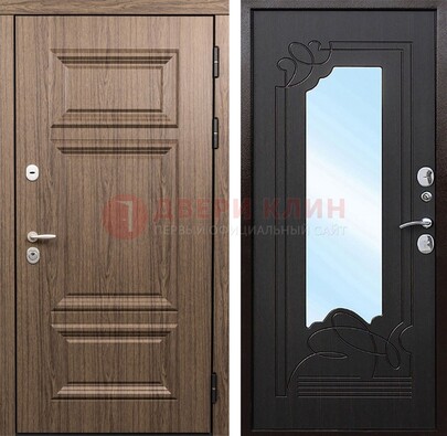 Входная коричневая дверь с зеркалом МДФ Венге ДЗ-127 в Егорьевске