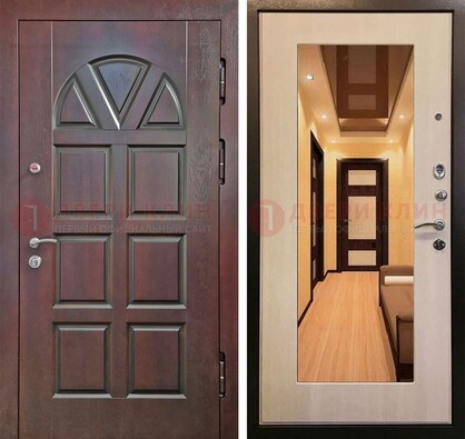 Темная железная дверь с МДФ и зеркалом в квартиру ДЗ-135 в Егорьевске