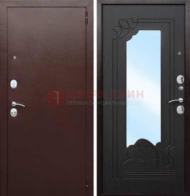 Коричневая стальная дверь с зеркалом ДЗ-18 в Егорьевске