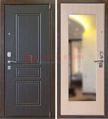 Коричневая стальная дверь с зеркалом МДФ внутри ДЗ-27 в Егорьевске