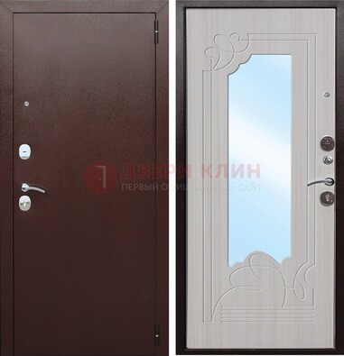 Коричневая металлическая дверь с зеркалом МДФ внутри ДЗ-33 в Егорьевске