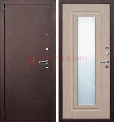 Коричневая стальная дверь с зеркалом МДФ внутри ДЗ-38 в Егорьевске