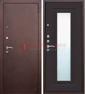 Коричневая металлическая дверь с зеркалом ДЗ-43 в Егорьевске