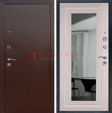 Входная дверь с порошковым напылением Медный антик/Белый дуб с зеркалом ДЗ-63 в Егорьевске
