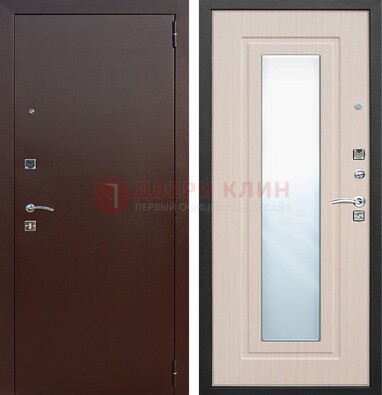 Входная дверь с порошковым покрытием филенчатой МДФ и зеркалом ДЗ-65 в Егорьевске
