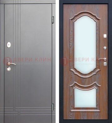 Серая входная дверь со светлой МДФ и зеркалами внутри ДЗ-77 в Егорьевске
