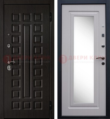 Черная филенчатая металлическая дверь МДФ с зеркалом ДЗ-83 в Егорьевске